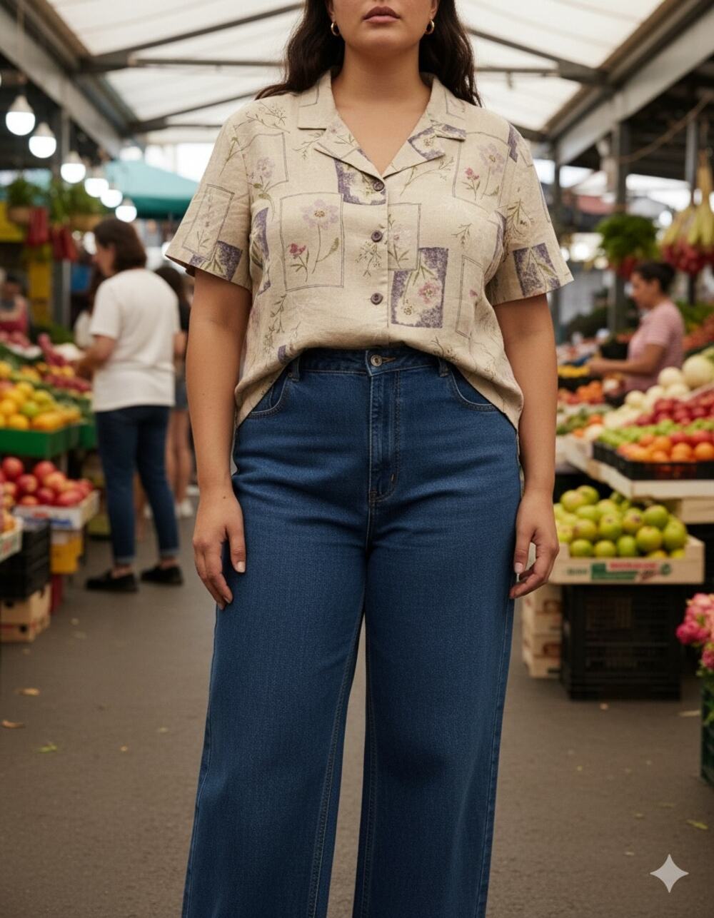 Vintage Size 24 Linen blend Short Sleeve Button-Down Blouse Grandma core/Artsy